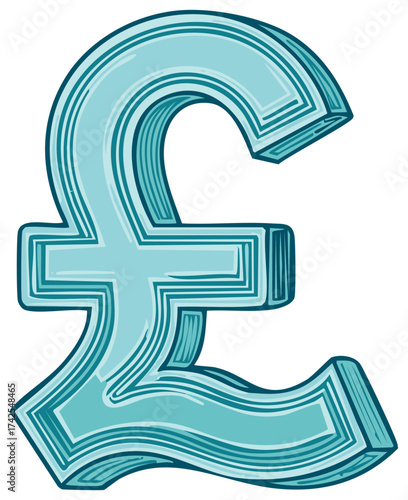 3D Rendered Illustration of a Turquoise Pound Sterling Sign with Textured Lines