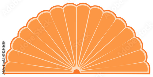 Stylized Sunburst or Fan Shape with Scalloped Edge in Warm Orange Tones
