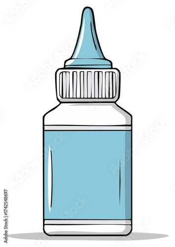 Illustration of a small blue and white medicine bottle with a cone-shaped top.