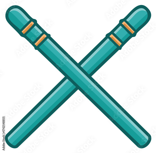 Crossed Teal Drumsticks with Orange Bands Isolated Icon Symbol Graphic