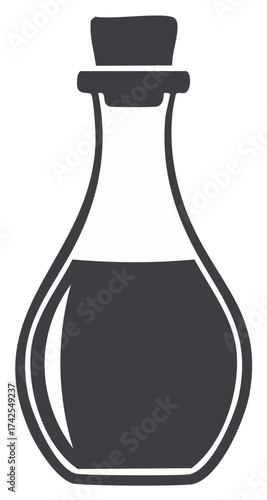 Simple dark grey silhouette of a glass bottle filled with liquid and sealed with a cork stopper