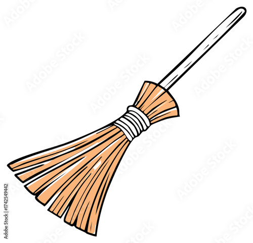Cartoon broom illustration isolated on white, for fairytale themes and magical concept.