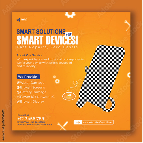 Smart solutions for smart devices repair service social media post template design