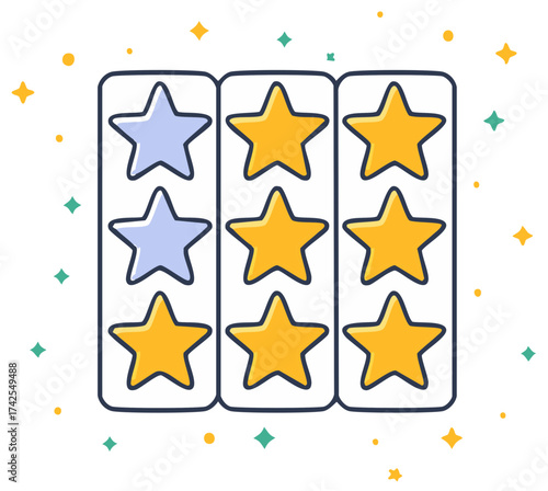 Stylized Slot Machine with Stars Shining Brightly Displaying Partial Win