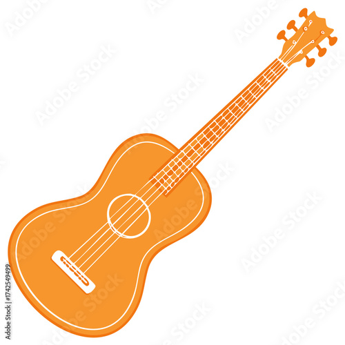 Single Orange Ukulele Illustration Style Music Instrument Flat Lay