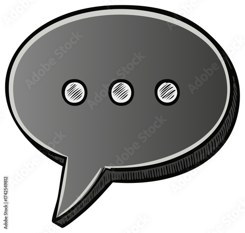 Hand drawn speech bubble with ellipsis icon for chat message or conversation