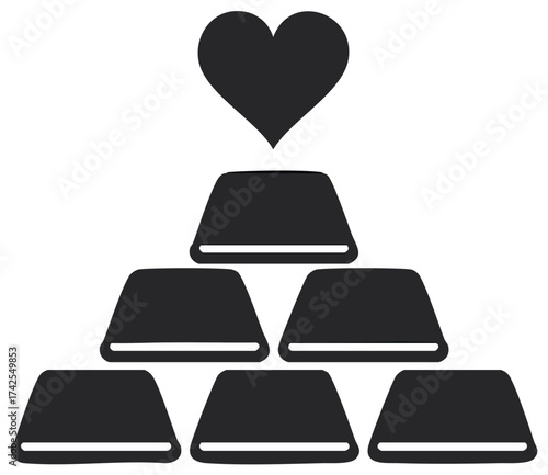 Heart Symbol and Stacked Gold Bars Pyramid Illustration