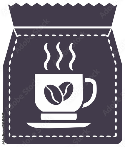 Stylized Coffee Beans in Bag, Suggesting Freshness and Aroma, Ready to Brew, Suitable for Cafe