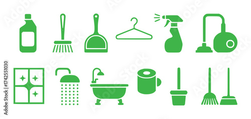 Collection of Green Cleaning and Household Icons