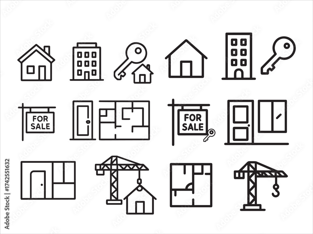 Fototapeta premium Property and Housing Outline Vectors