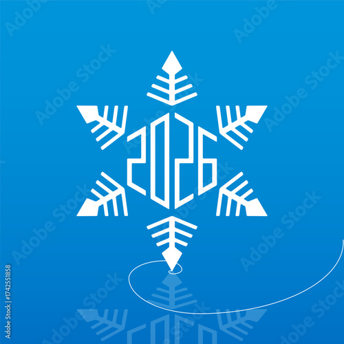 2026 Snowflake - A Cool Wave of New Beginnings. Minimalist Design creates Festive Spirit. Dive into a Year of Crisp Possibilities with this Icy Blue Emblem of Fresh Starts