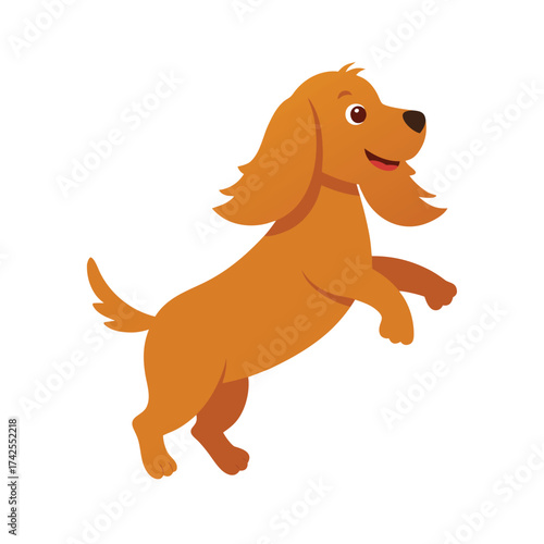 Happy brown dog jumping with ears flying Keywords: dog, puppy, brown dog, jumping, happy