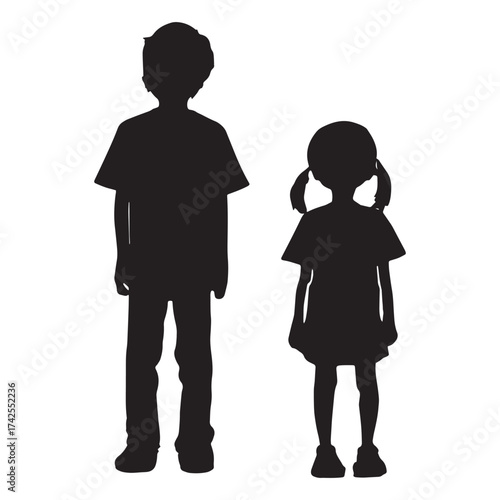 Children silhouette standing side by side little boy and girl vector illustration