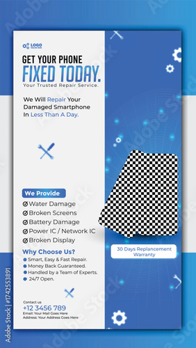 Phone repair service story template for social media promotion and advertising