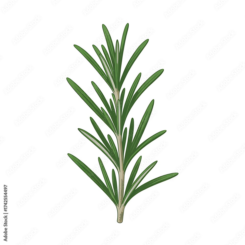Fototapeta premium Fresh green rosemary sprig isolated detailed close-up herb culinary ingredient aroma plant