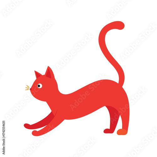 Red Cat Stretching on White Background yoga animal
