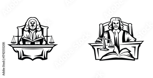 Minimalist line art sketch of a judge seated black silhouette style vector art design