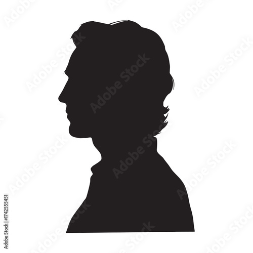 Silhouette of a man in profile showcasing strong features and hair
