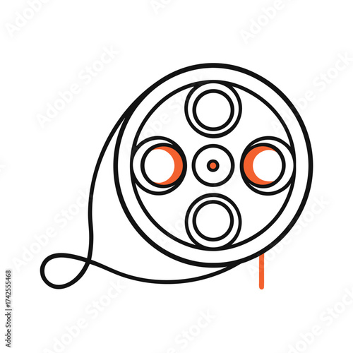 Stylized film reel with orange accents Keywords: film reel, movie, cinema, film, camera