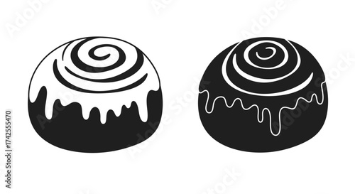 Simple black and white illustration of two chocolate covered egg shapes