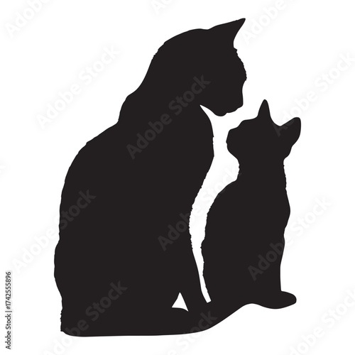 Two Cats in Silhouette Affectionate and Peaceful Domestic Animal Scene