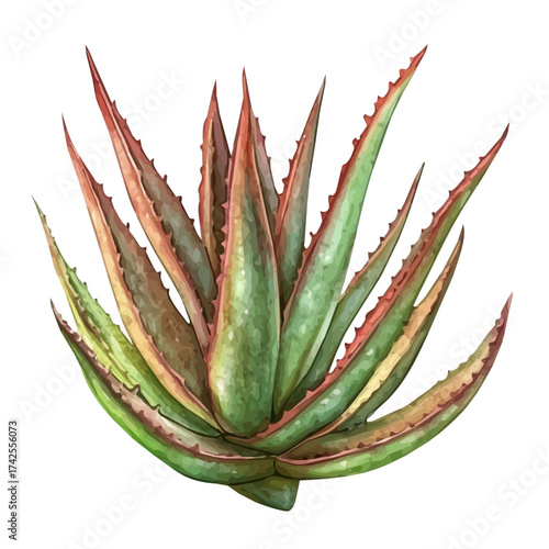 Wild Aloe With Reddish Leaf Edges, watercolor clipart vector, isolated on a white background.