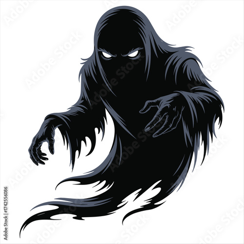 Spooky shadowy ghost with glowing eyes eerie silhouette creature haunting spirit