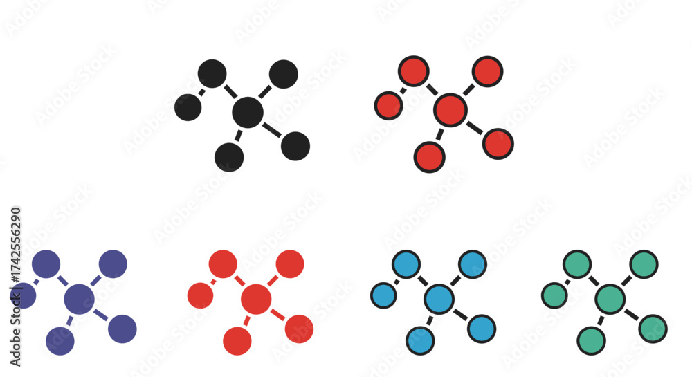Fototapeta premium Illustrative depiction of molecular structures with varying atom colors and arrangements