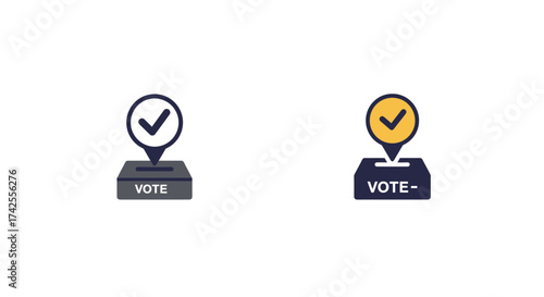 Two voting icons with checkmarks and location pins displayed prominently