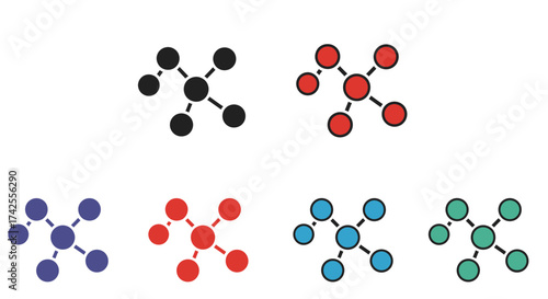 Illustrative depiction of molecular structures with varying atom colors and arrangements