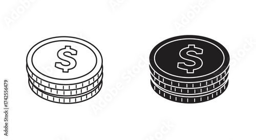 A simple black and white illustration of two stacks of coins