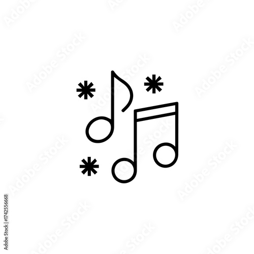Musical notes and asterisks icon, isolated on white background