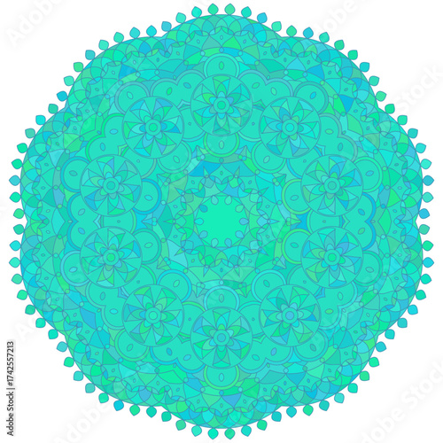 Asian colorful floral mandala. Vector ethnic circular ornament. Stylish design in green shades