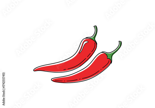 Two bright red chili peppers on a white background.