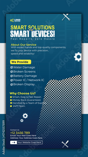 Smart solutions for smart devices story template design for phone repair service