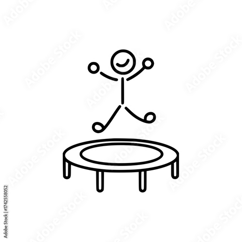 Happy stick figure bouncing on a trampoline enjoying healthy activity and active lifestyle fun