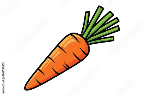 Vector art of vibrant cartoon carrot with green leaves, a healthy and nutritious vegetable