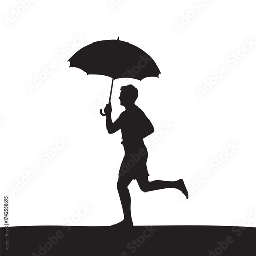 "Running person with umbrella (beach activity)"