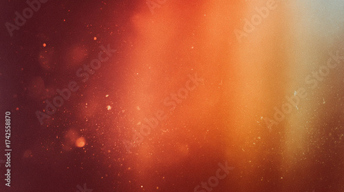 Vintage film light leak overlay, warm orange and red gradients, subtle dust particles, realistic film grain, analog camera effect, bokeh glow, moody cinematic tone, seamless texture background