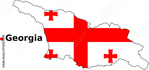 Georgia Map with Flag Overlay - Country Outline Vector Map