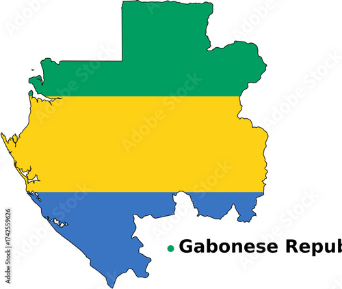 Gabon Map with Flag Overlay - Country Outline map of Gabon