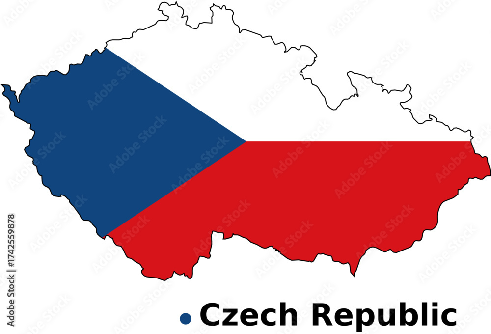 Obraz premium Czech Republic Map with Flag Overlay - Country Outline Vector Map