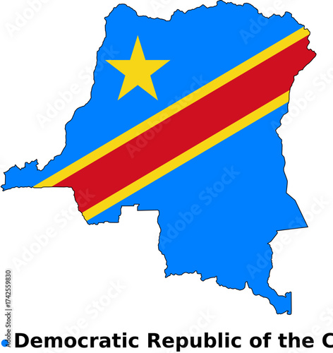 Democratic Republic of Congo Map with Flag Overlay - Country Outline Vector map