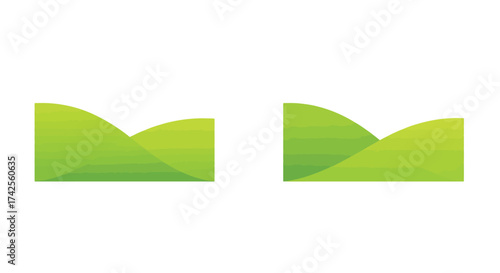Abstract green shapes resembling leaves duplicated on a white background