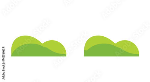 Two stylized green hills or mounds with overlapping color gradients
