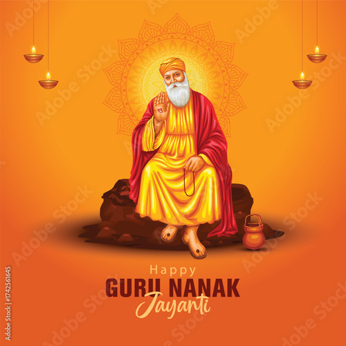 happy Guru Nanak Jayanti festival greeting card design. India Hindu Sikh celebrating birthday of Guru Nanak Dev. abstract vector illustration.