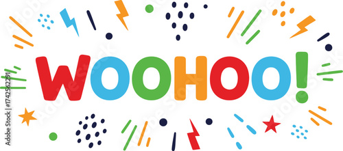 A colorful wohoo text with celebration design on a white background editable vector file