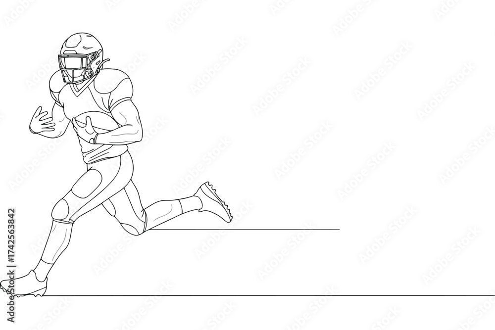 Fototapeta premium Vector art of american football player running with the ball hand drawn line art illustration