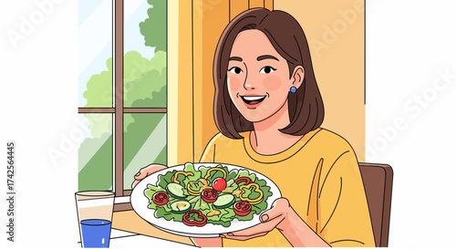Happy Woman Offering a Colorful Salad For Healthy Eating
