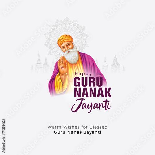happy Guru Nanak Jayanti festival greeting card design. India Hindu Sikh celebrating birthday of Guru Nanak Dev. abstract vector illustration.